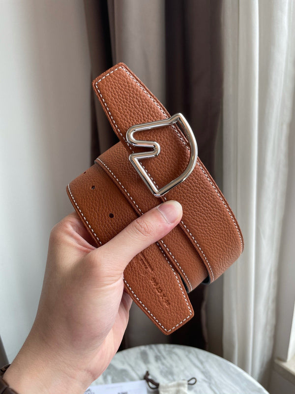 H BELT HORSE BUCKLE BROWN BLACK LEATHER REVERSIBLE  3.8CM