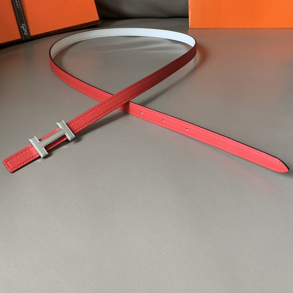 FOCUS BELT SILVER BUCKLE RED AND WHITE REVERSIBLE LEATHER 1.3CM