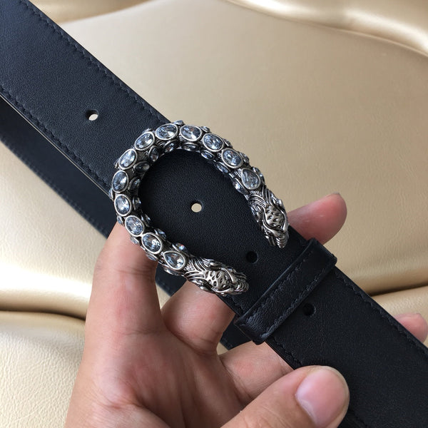 CINTURA GC 30MM DOPPIA FIBBIA IN PELLE CON TESTA DI SERPENTE NERA