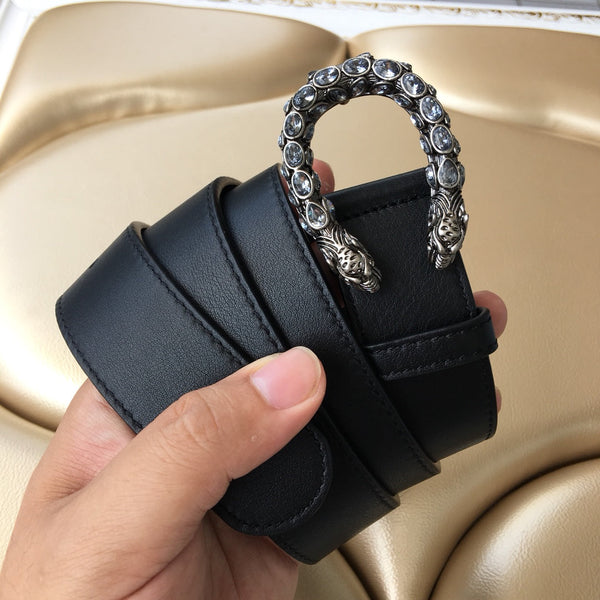 CINTURA GC 30MM DOPPIA FIBBIA IN PELLE CON TESTA DI SERPENTE NERA