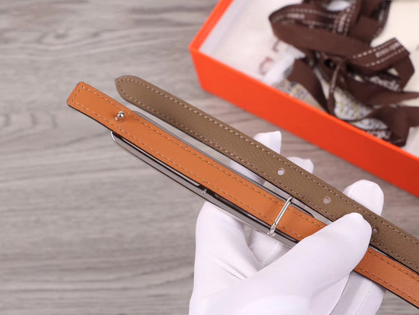 H WOMEN'S BELT 13MM SILVER BUCKLE BROWN GRAY LEATHER