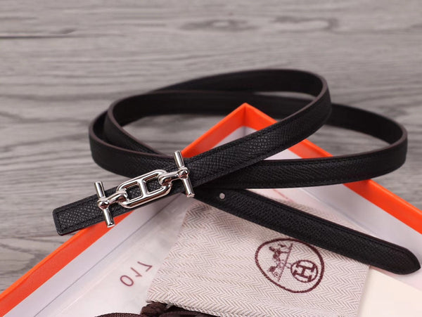 H WOMEN'S BELT 13MM SILVER BUCKLE BLACK LEATHER