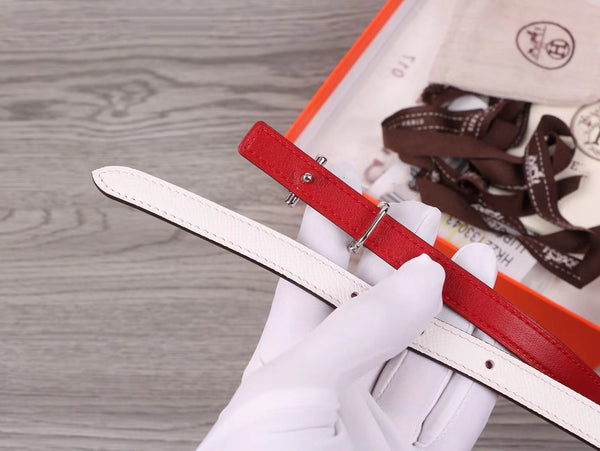 H WOMEN'S BELT 13MM SILVER BUCKLE RED WHITE LEATHER