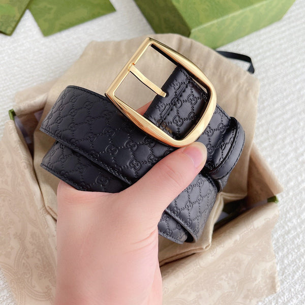 GC BELT GOLD BUCKLE EMBOSSED LEATHER 4.0CM