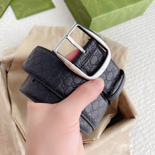 GC BELT SILVER BUCKLE IN GG SINK LEATHER 4.0CM