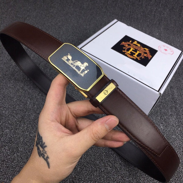 H BELT GOLD BUCKLE 3.5 MM SMOOTH BROWN LEATHER