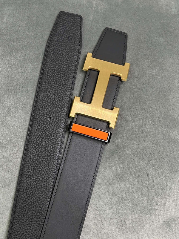 H BELT GOLD BUCKLE 38 MM SMOOTH BLACK LEATHER