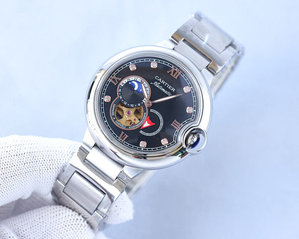 Orologio Blue Balloon da 36 mm con cuore aperto, numeri in diamanti rosa, cinturino in acciaio