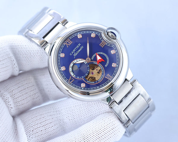 Orologio Blue Balloon da 36 mm con cuore aperto, numeri in diamanti rosa, cinturino in acciaio