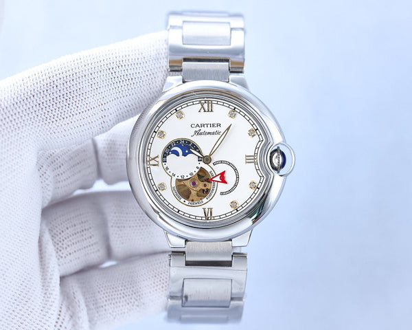 Orologio Blue Balloon da 36 mm con cuore aperto, numeri in diamanti rosa, cinturino in acciaio