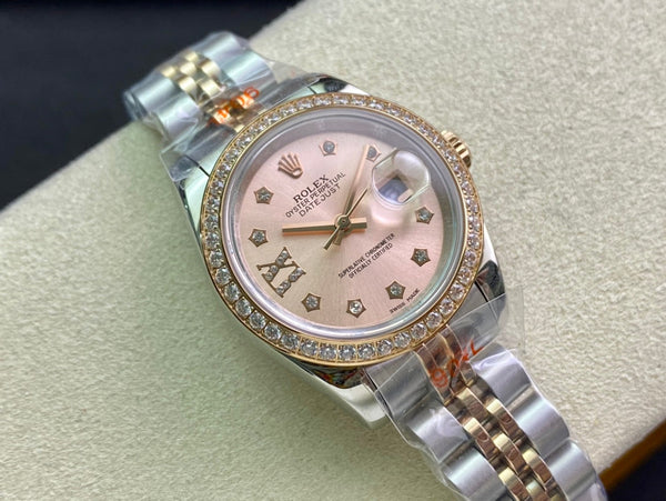 DATEJUST 28 TWO-TONE PINK GOLD DIAMOND BEZEL