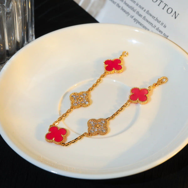 BRACCIALE CLOVER 5 ORO DIAMANTI PIETRA NATURALE ROSA