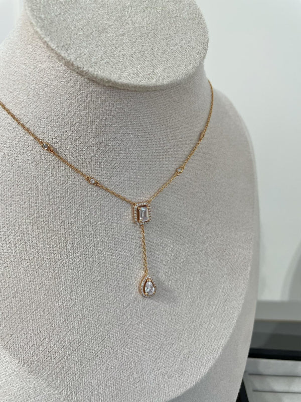 MY TWIN DIAMOND PINK GOLD TIE NECKLACE