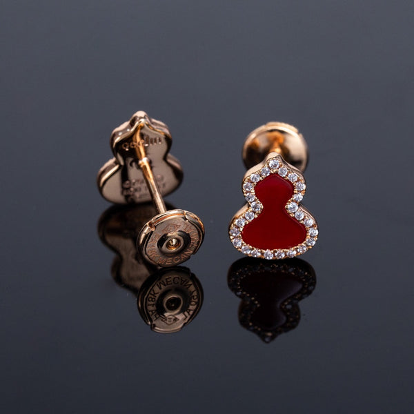 WULU CARNELIAN DIAMOND PINK GOLD STUD EARRINGS