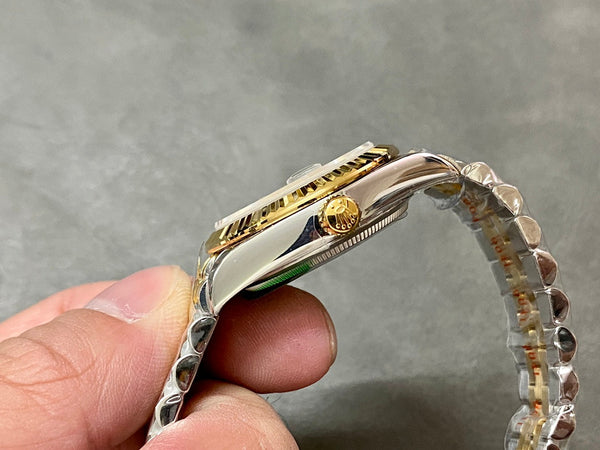 DATEJUST 36MM GOLD STEEL DIAMOND NUMERALS GREEN DIAL