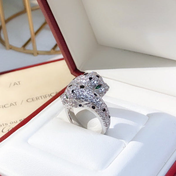 ANELLO DOPPIO PANTERA IN ARGENTO E DIAMANTI