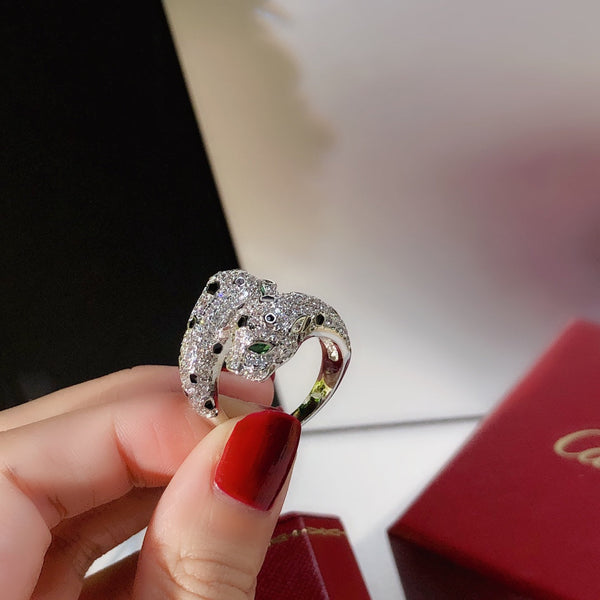 ANELLO DOPPIO PANTERA IN ARGENTO E DIAMANTI