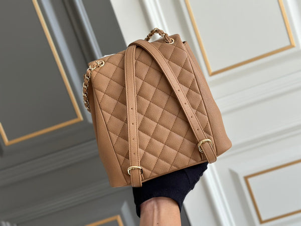 ZAINO PICCOLO 20.5 IN PELLE DI VITELLO MARTELLATA MARRONE