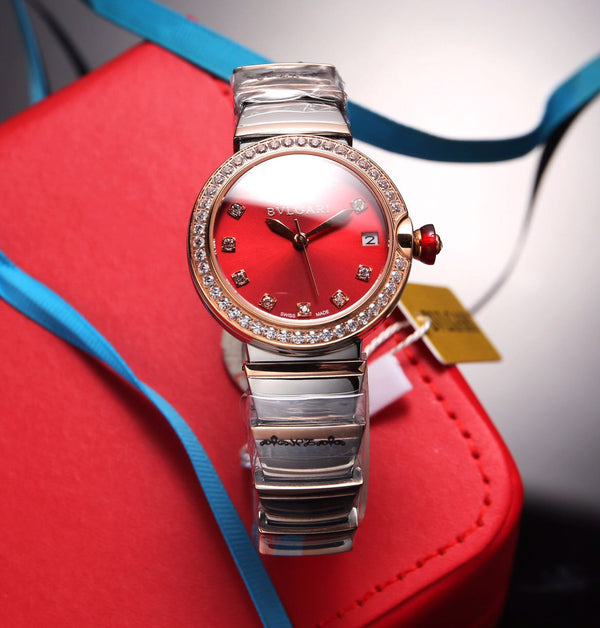 BVL LVCEA 33 PINK GOLD STEEL RED DIAL