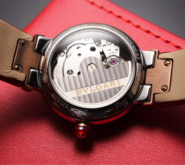 BVL LVCEA 33 PINK GOLD RED DIAL LEATHER STRAP