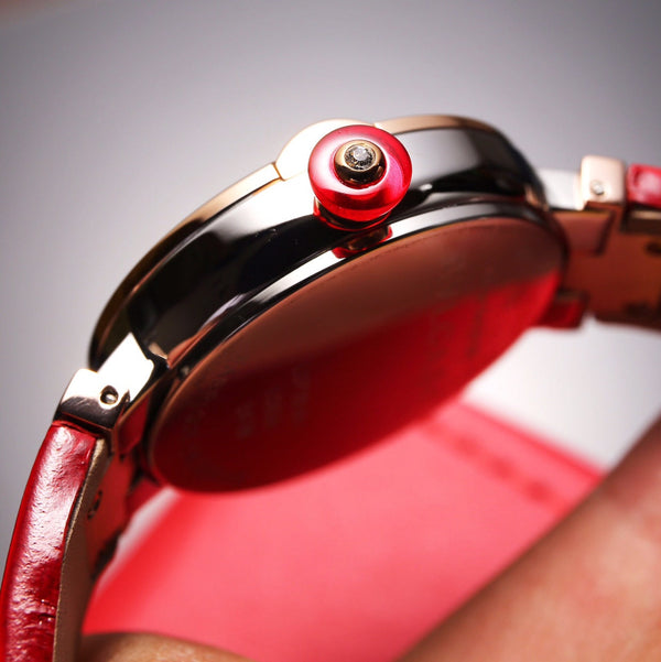 BVL LVCEA 33 PINK GOLD RED DIAL LEATHER STRAP