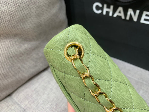 MINI BORSA QUADRATA CON PATTA 17 CM VERDE CAVIALE ORO HARDWARE