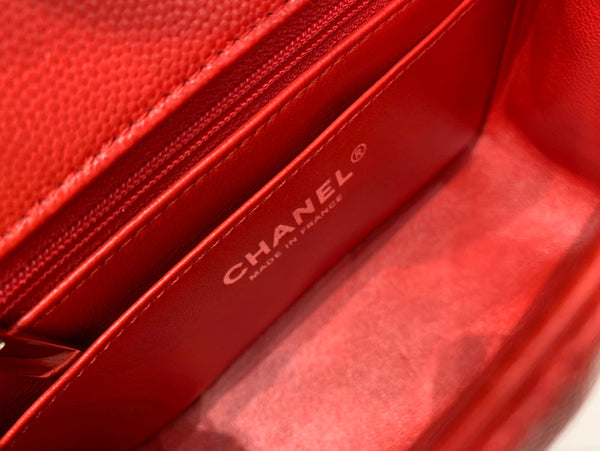 MINI SQUARE FLAP BAG 17CM RED CAVIAR SILVER HARDWARE