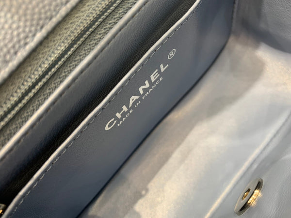 MINI SQUARE FLAP BAG 17CM BLUE CAVIAR SILVER HARDWARE