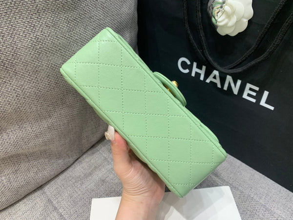 MINI RECTANGLE FLAP BAG 20CM LIME LAMBSKIN GOLD HARDWARE