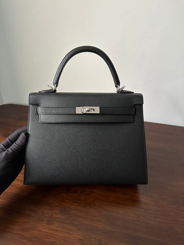 HM KELLY 25CM NERO EPSOM ARGENTO FERRAMENTA