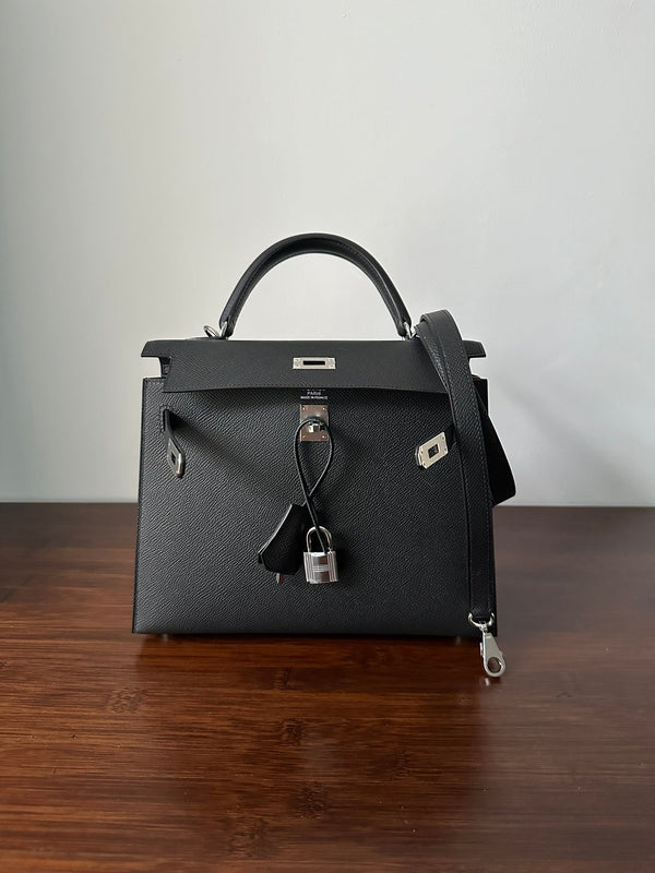 HM KELLY 25CM NERO EPSOM ARGENTO FERRAMENTA