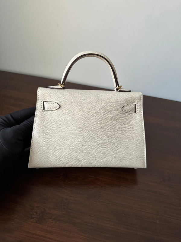 HM KELLY MINI 20 WHITE EPSOM GOLD HARDWARE