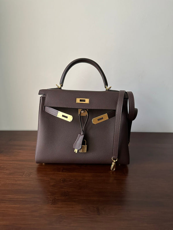 HM KELLY 28CM CHOCOLATE TOGO GOLD HARDWARE