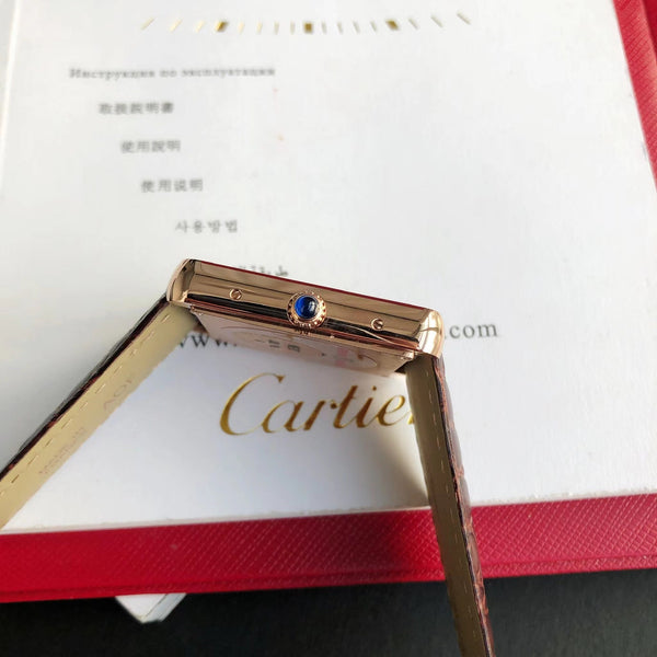 TANK SOLO QUARTZ PINK GOLD CASE BROWN LEATHER