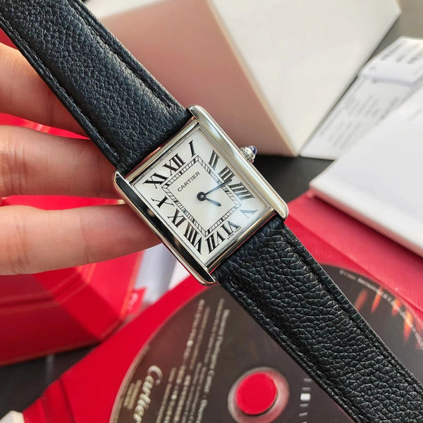 TANK SOLO SILVER CASE BLACK CALFSKIN LEATHER