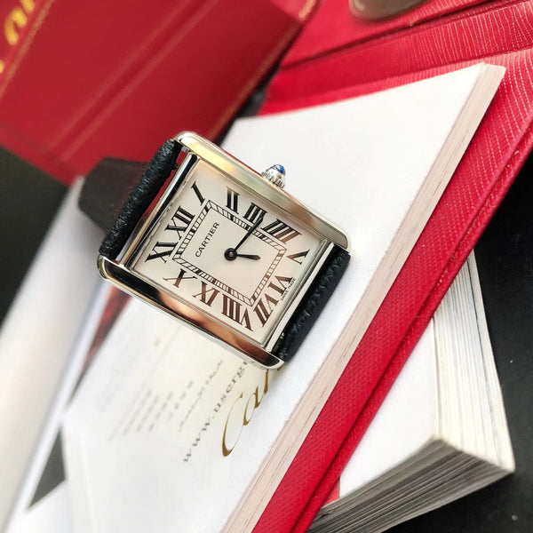 TANK SOLO SILVER CASE BLACK CALFSKIN LEATHER