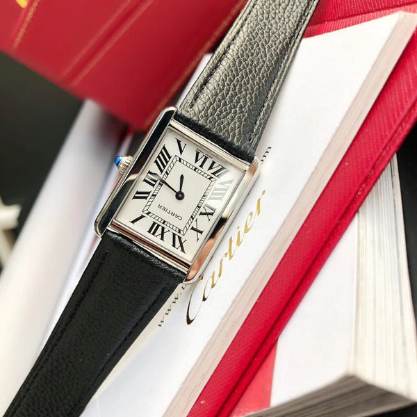 TANK SOLO SILVER CASE BLACK CALFSKIN LEATHER