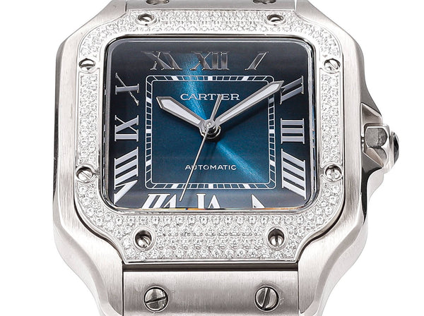 SANTOS LADY 35.1MM STEEL CASE BLUE DIAL DIAMOND BEZEL