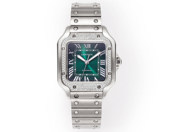 SANTOS LADY 35,1 MM CASSA IN ACCIAIO QUADRANTE VERDE SCURO LUNETTA DIAMANTI