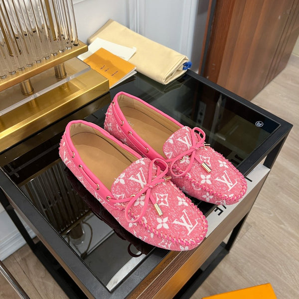 MOCASSINO LV GLORIA FLAT IN DENIM CON TESSUTO FLOREALE ROSA