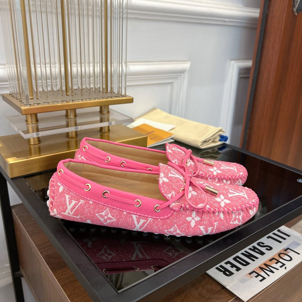 MOCASSINO LV GLORIA FLAT IN DENIM CON TESSUTO FLOREALE ROSA