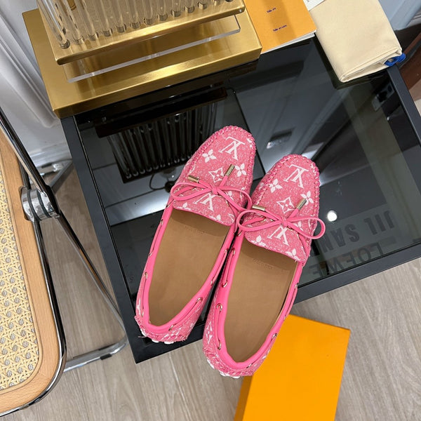 MOCASSINO LV GLORIA FLAT IN DENIM CON TESSUTO FLOREALE ROSA