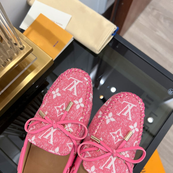 MOCASSINO LV GLORIA FLAT IN DENIM CON TESSUTO FLOREALE ROSA