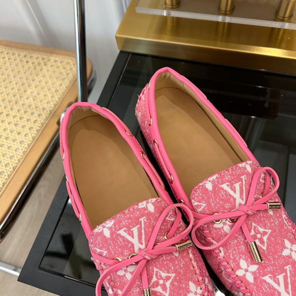 MOCASSINO LV GLORIA FLAT IN DENIM CON TESSUTO FLOREALE ROSA