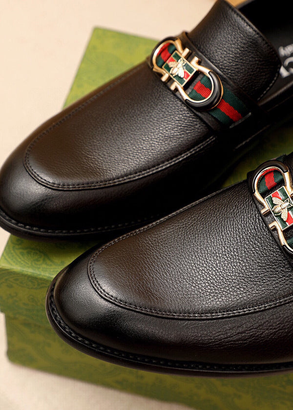 MOCASSINI GG DA UOMO IN PELLE DI VACCA NERA OPACA