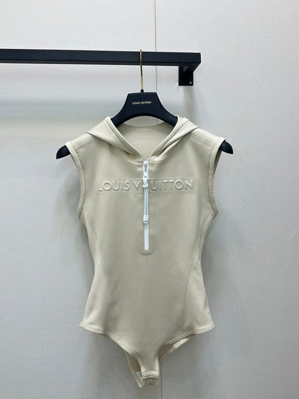 LV25 Opaque White Zip-Up Bodysuit 277732