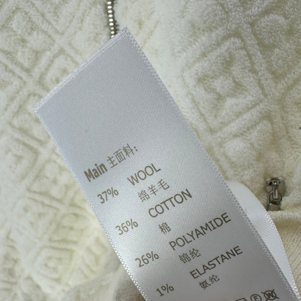 LV Embossed Long-Sleeved Cardigan in Cream Wool 271049