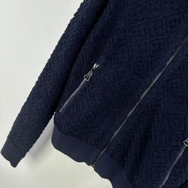LV Embossed Long-Sleeved Cardigan in Navy Blue Wool 271049