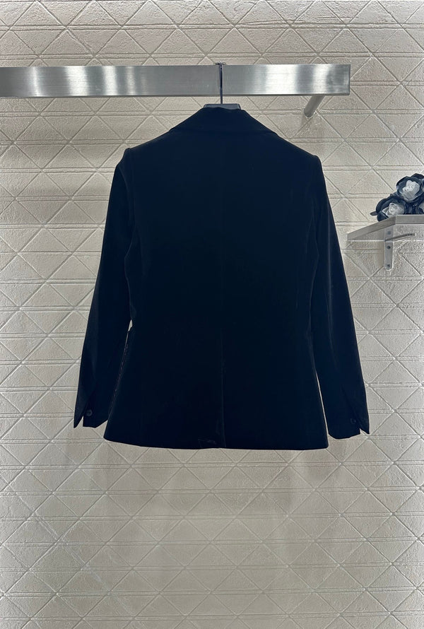 LV25 Gold-Button Lapel Suit Jacket Black Velvet 294490