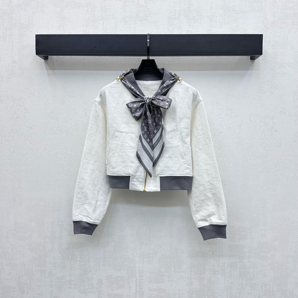LV25 Embossed Denim Scarf Jacket White Grey Cotton 291766